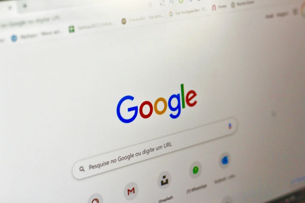 Google search home page on a computer screen, illustrating Google Ads optimisation