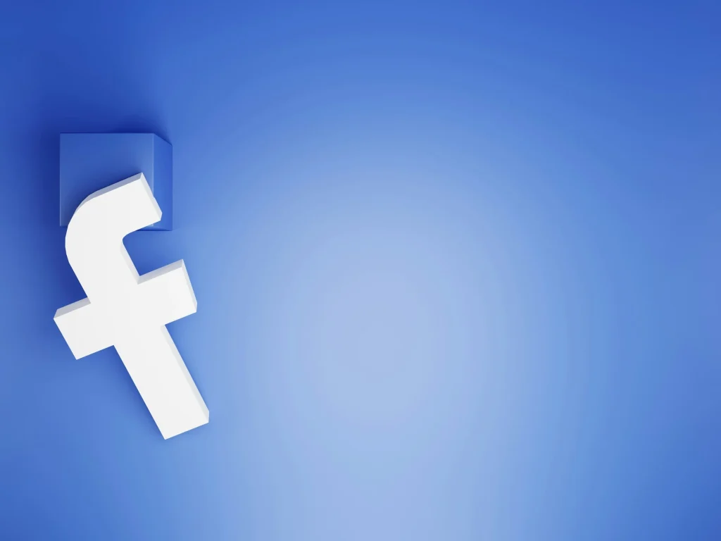 3D Facebook logo on a blue background, for an article on setting a Facebook ads budget