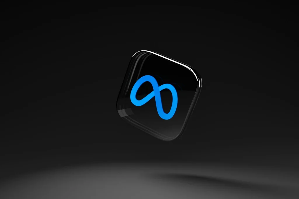 Meta infinity logo on a black tile, for an article on running Facebook ads