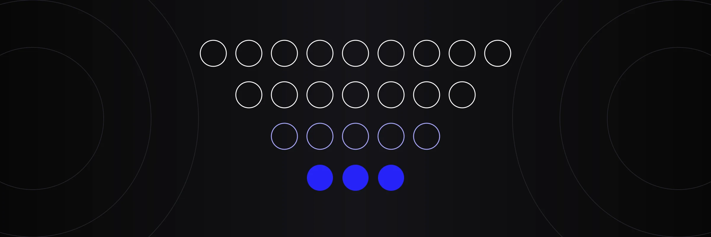 Diagram of rows of circles narrowing like a funnel, for allied health marketing