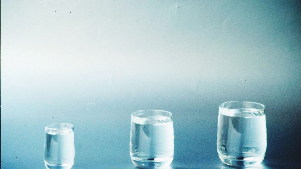 Three glasses of water in small, medium and large sizes, illustrating good better best pricing