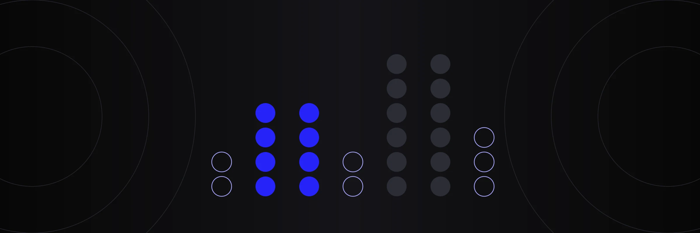 Diagram of seven columns of circles for a week, with two quiet nights in blue, for hospitality marketing