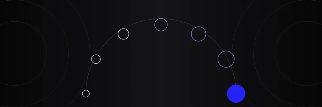 Diagram of circles growing along an arc like a range of motion, for physio marketing